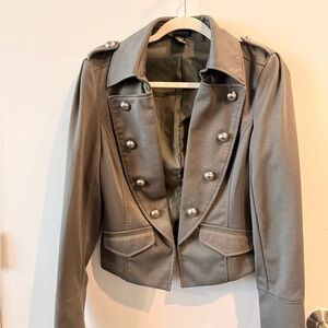 Womens Military-Style Double-Breasted Jacket - Taupe